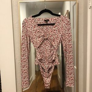 AFRM XS Long Sleeve Floral Bodysuit